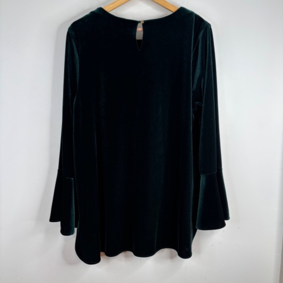 Calvin Klein Velvet Blouse 0X Emerald Green Bell Sleeve Christmas Holiday Photos - Picture 5 of 12